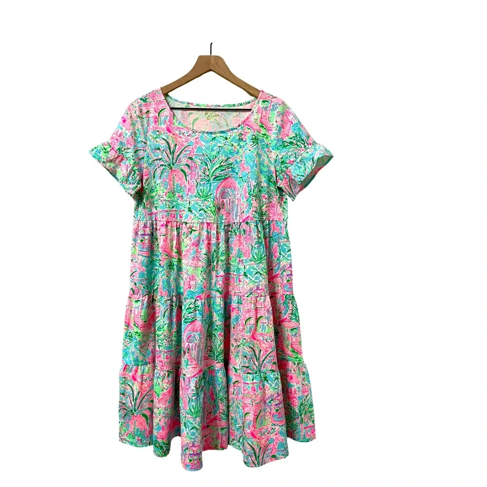 Lilly Pulitzer Tropical Beach Vacation Relaxed Flutter Ruffle Dress Size Medium - Picture 1 of 9